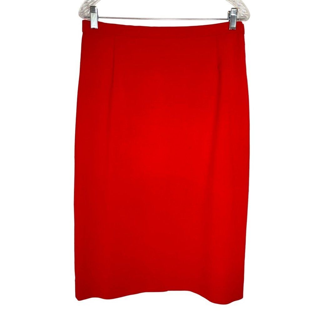 Vintage Office Siren Minimalist Linen Look Red Pencil Skirt M